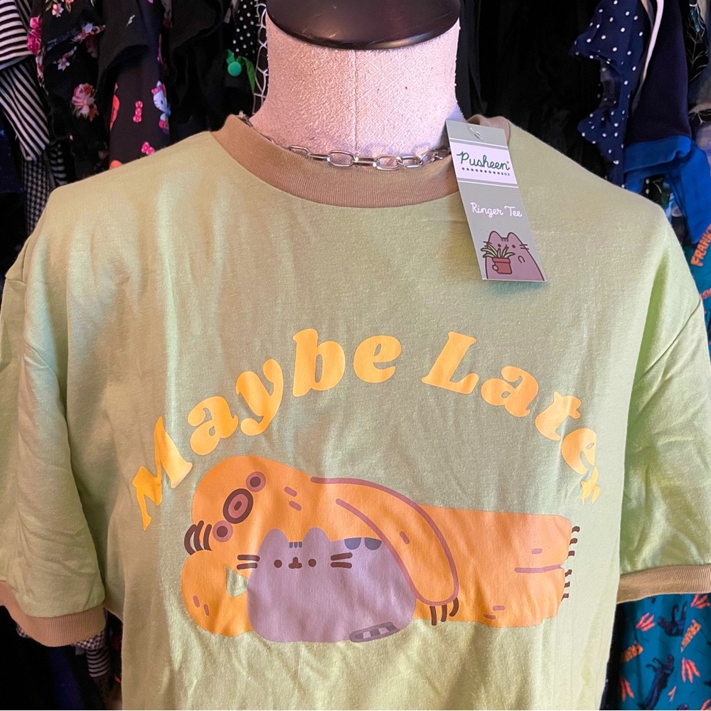 Pusheen Maybe Later Ringer Tee NWT